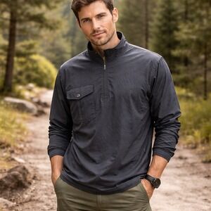 Linksoul Mens XL Quarter Zip Windbreaker Jacket Charcoal Gray Mock Neck Pullover